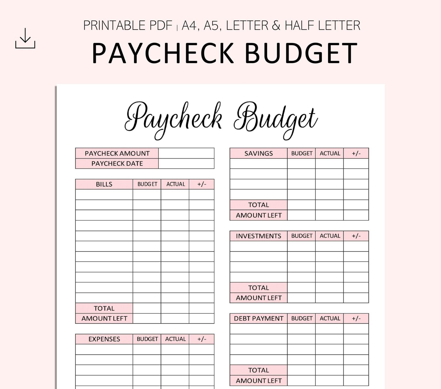 Free Printable Paycheck Budget Worksheet - Printable Worksheets