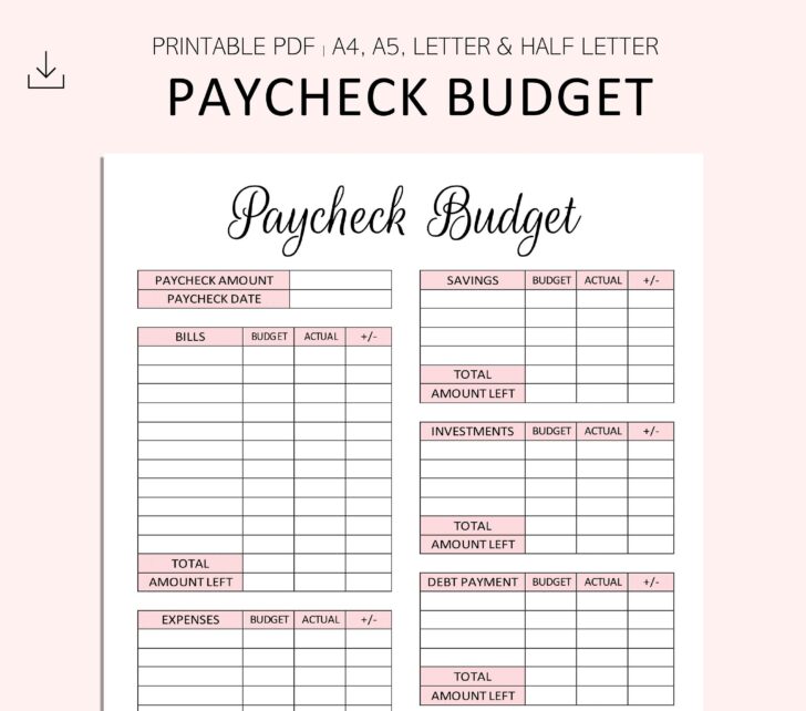 Weekly Paycheck Budget Free Printable Printable Worksheets