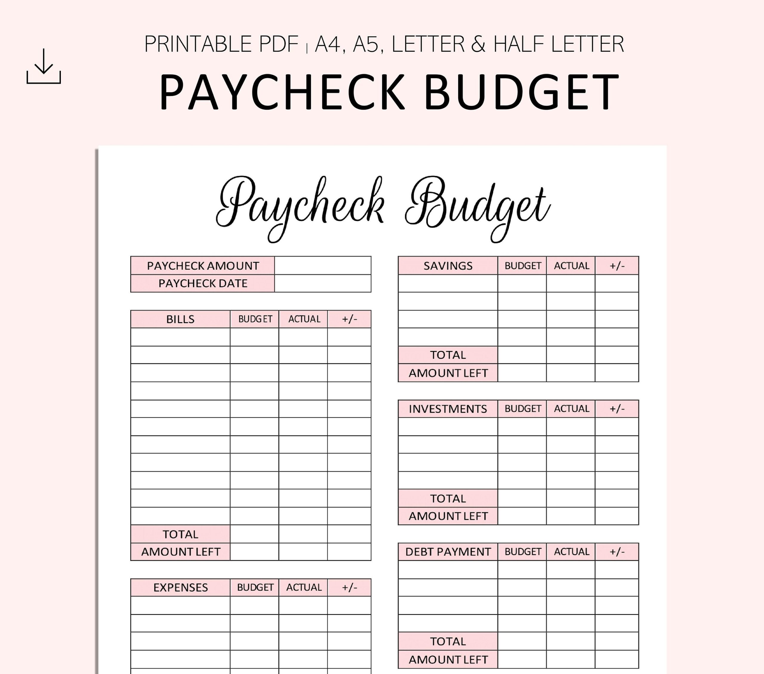 Paycheck Budget Printable PDF A4 A5 Buchstabe Etsy de