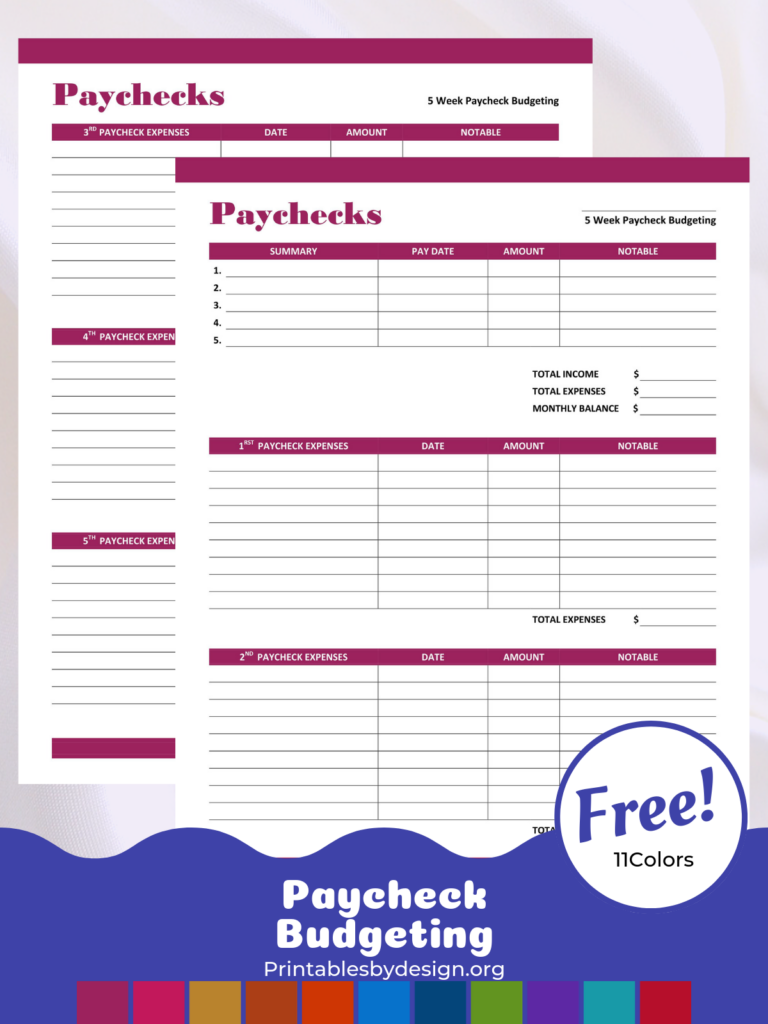 Free Printable Paycheck Budget Worksheet
