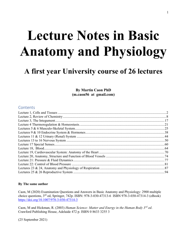 PDF Lecture Notes In Basic Anatomy And Physiology A First Year University Course Of 26 Lectures