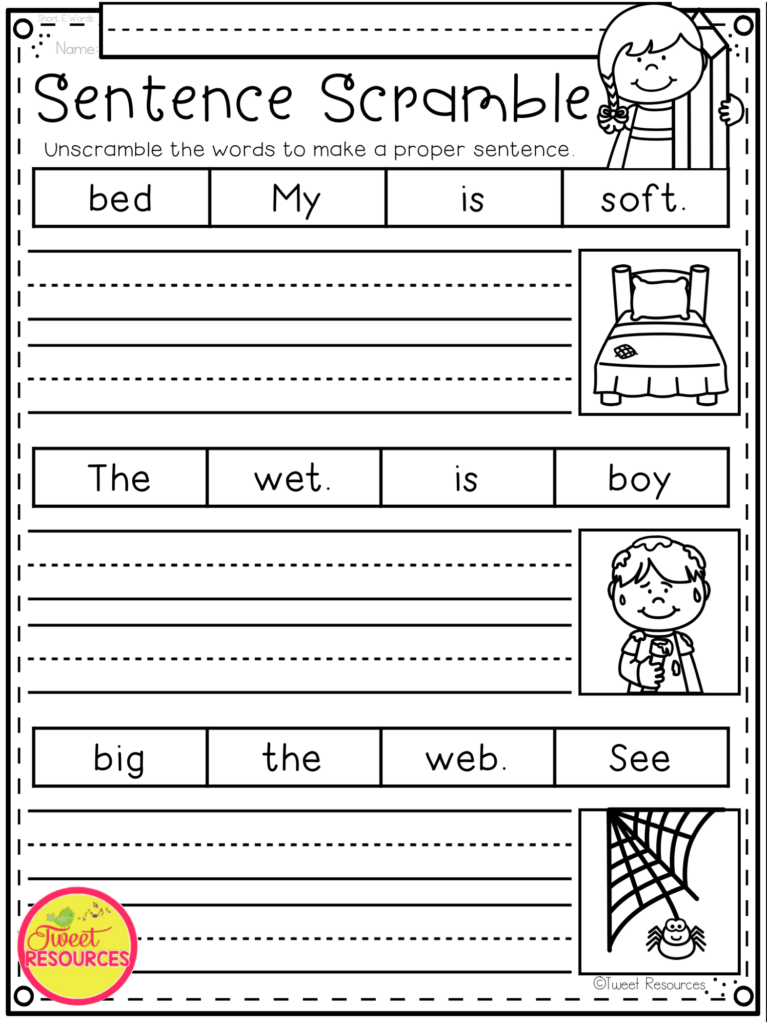 Free Sentence Worksheets For Kindergarten