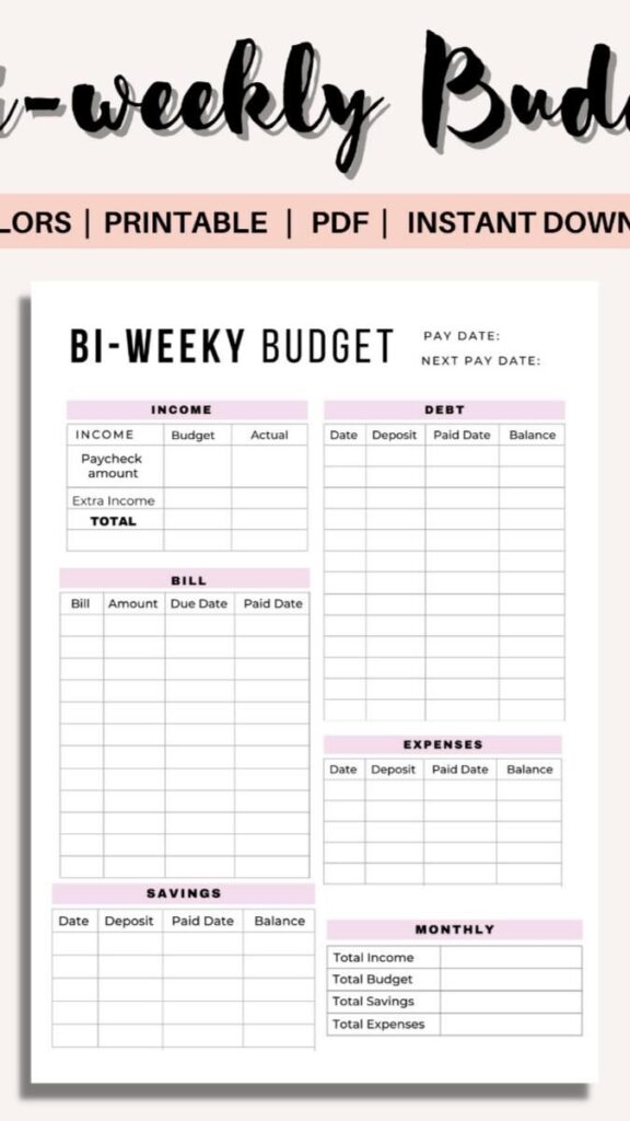 Bi Weekly Budget Worksheet Printable