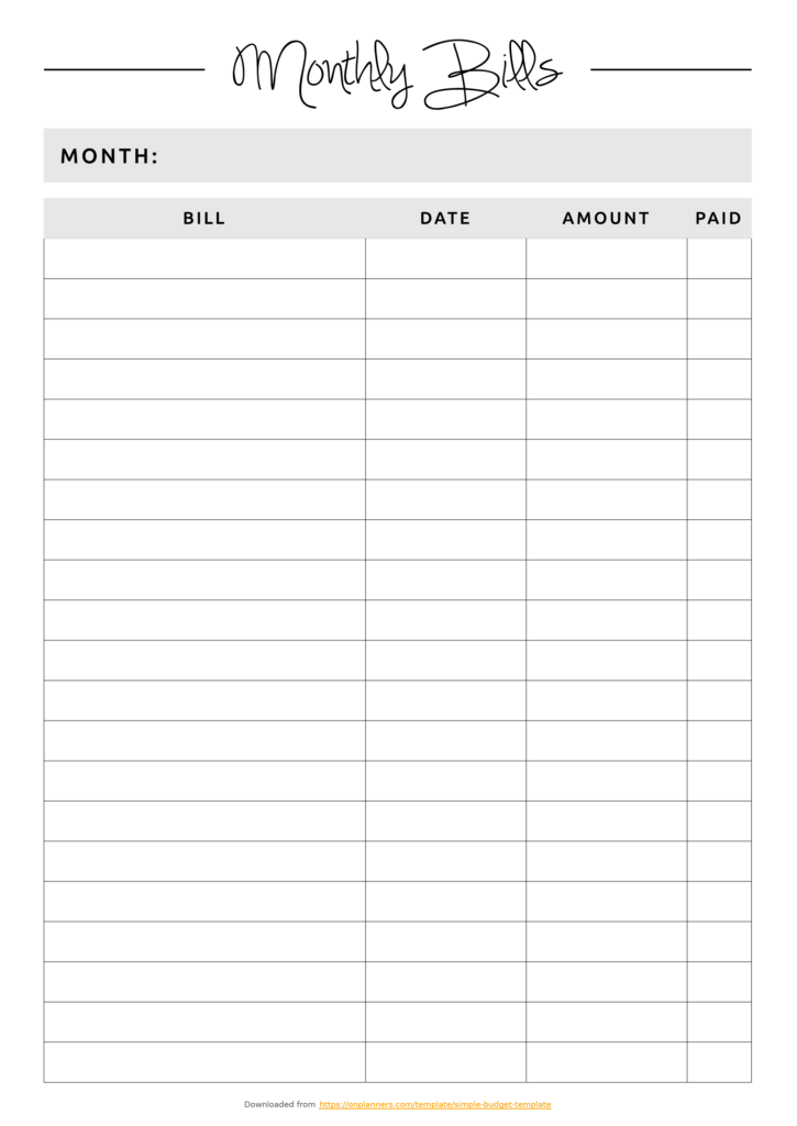 Free Printable Monthly Budget Template Pdf