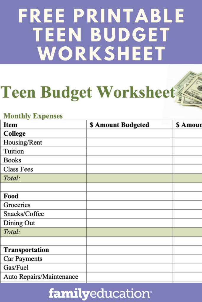 Budgeting Worksheet For Teens