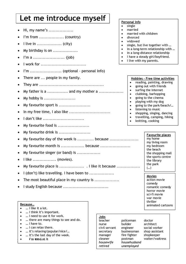 Fun English Worksheets Printable How To Introduce Yourself Teaching English Learn English
