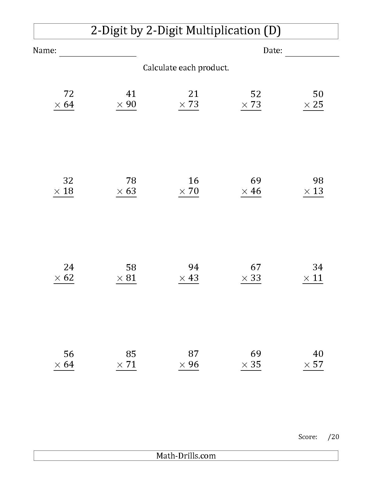 The Multiplying 2 Digit By 2 Digit Numbers D Math Worksheet From The Long Multi Multiplication Worksheets Math Multiplication Worksheets Math Fact Worksheets