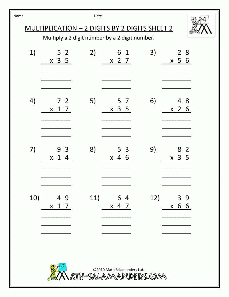 Free Printable Worksheets For Kids Grade 4 2 Didget By 2 Didget