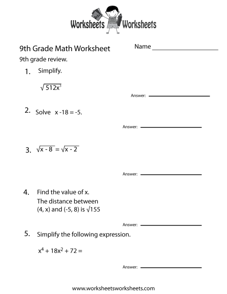 Free 9th Grade Math Worksheets Printable With Answers Printable Worksheets