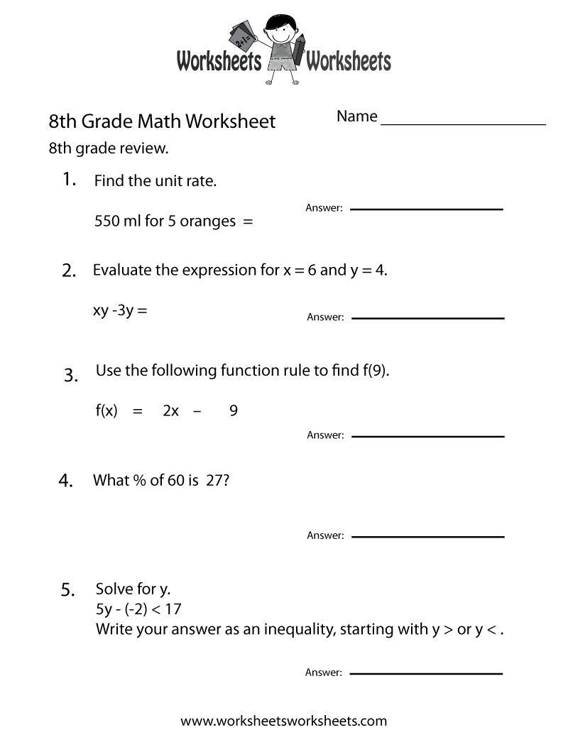Free 8th Grade Worksheets Two Ways To Print This Free 8th Grade Math Educational Worksheet 8th Grade Math Worksheets 8th Grade Math 7th Grade Math Worksheets