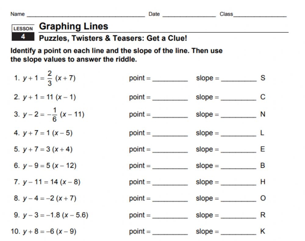 Writing Equations In Point Slope Form Worksheet