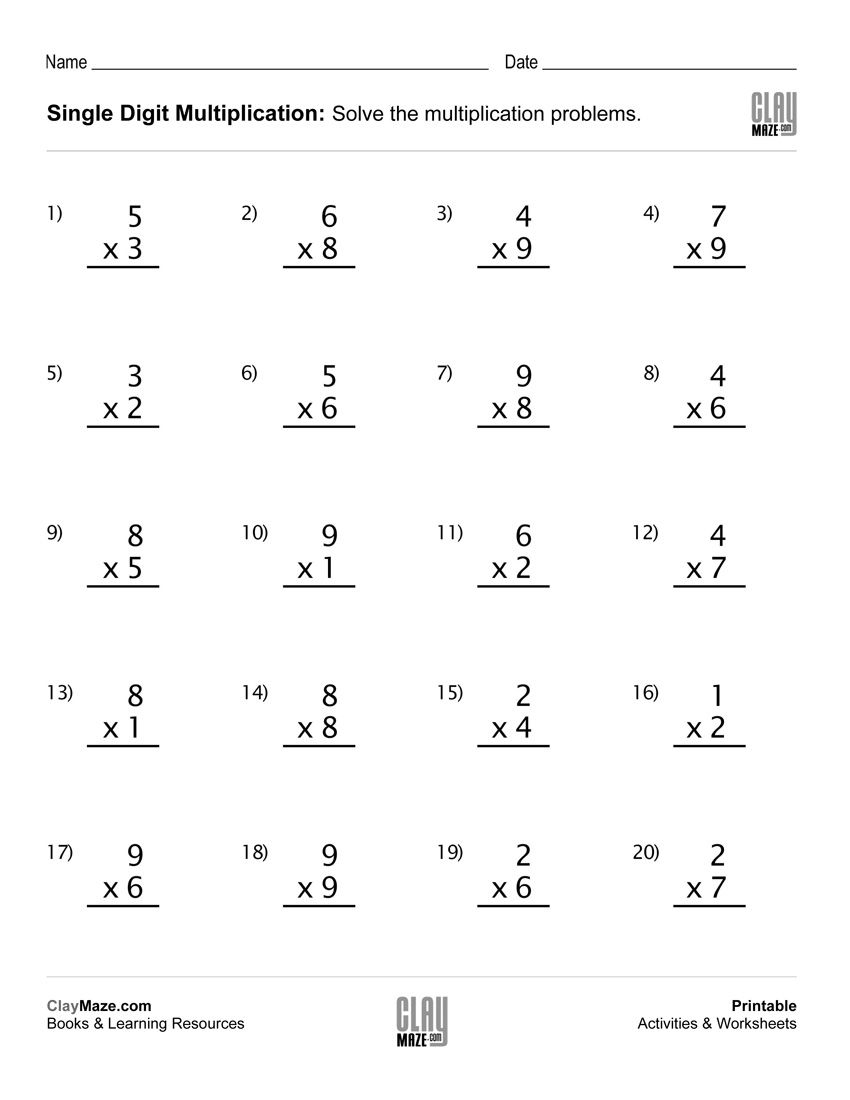 One Digit Multiplication Worksheets