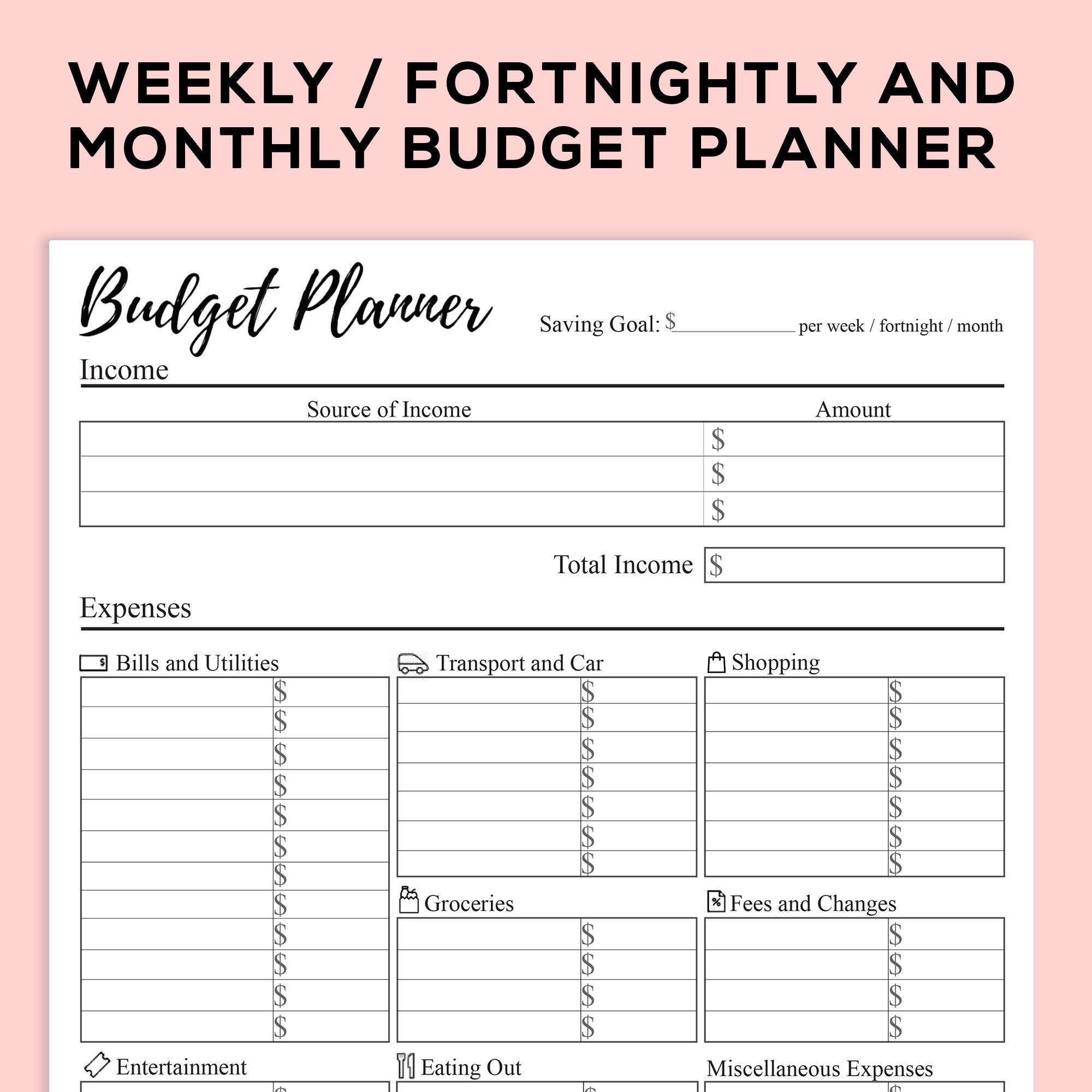 Printable Budget Planner For Weekly Fortnightly And Monthly Etsy sterreich