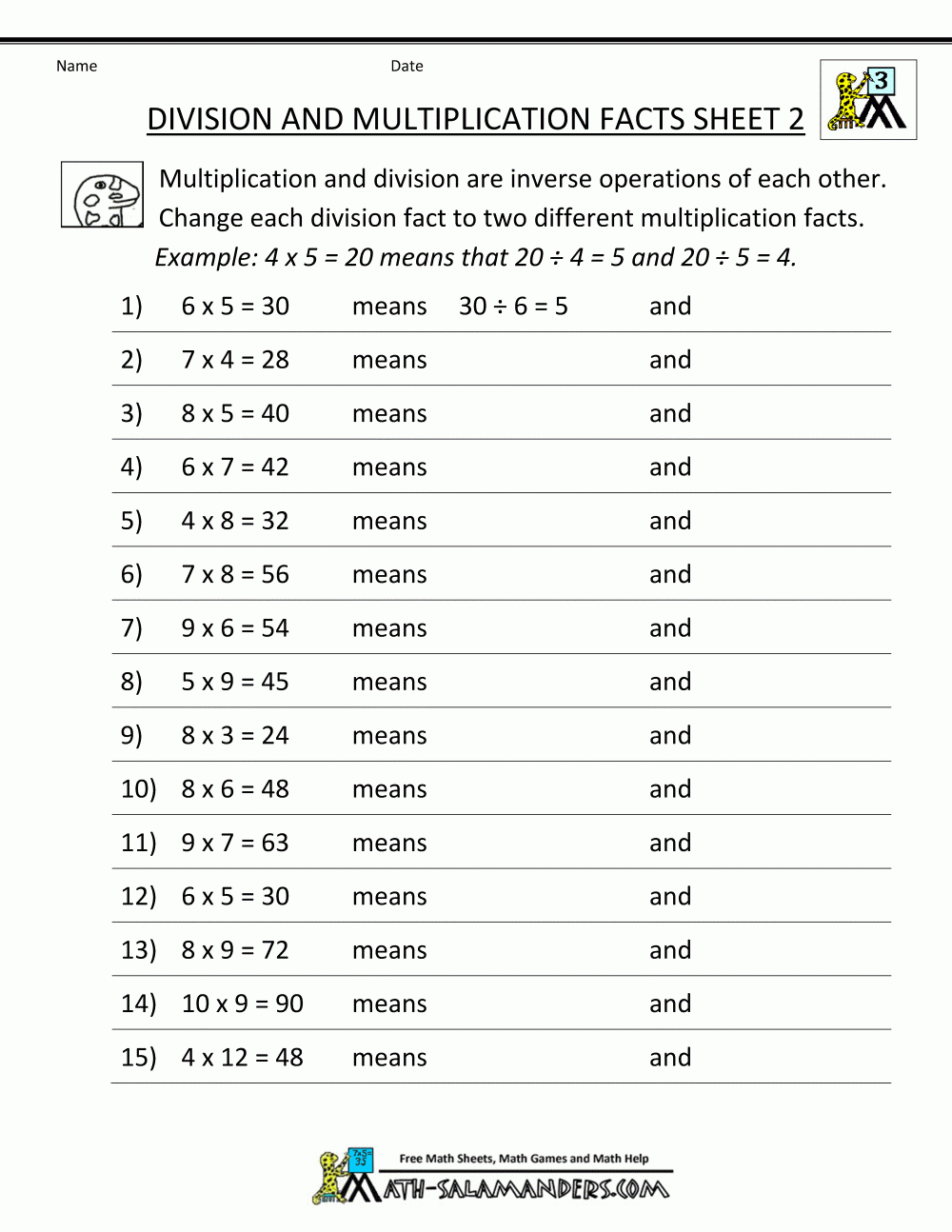 Multiplication And Division Worksheets Grade 3