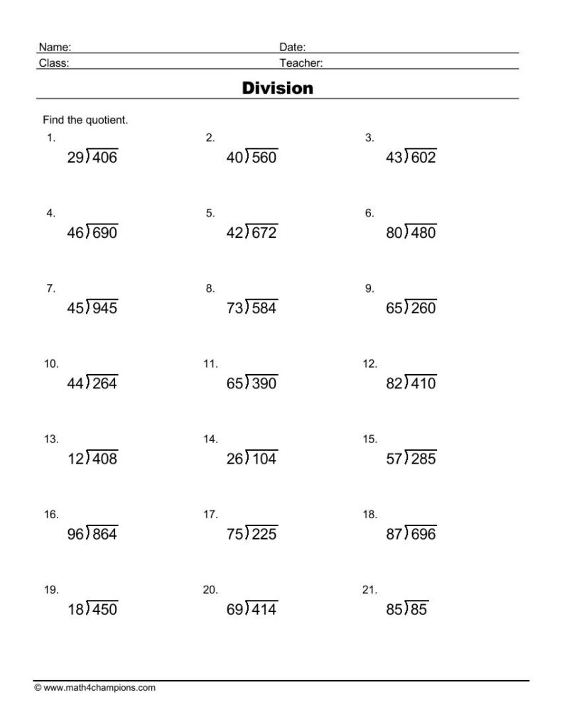 6th Grade Division Worksheets - Printable Worksheets