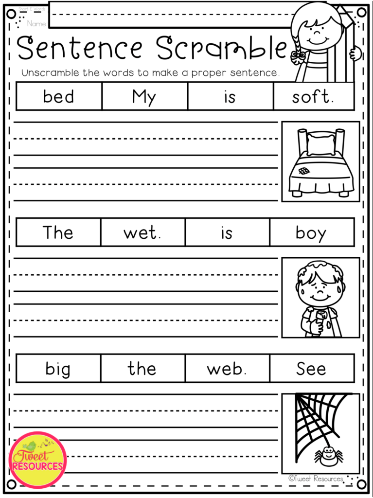 Sentence Writing Kindergarten Worksheets