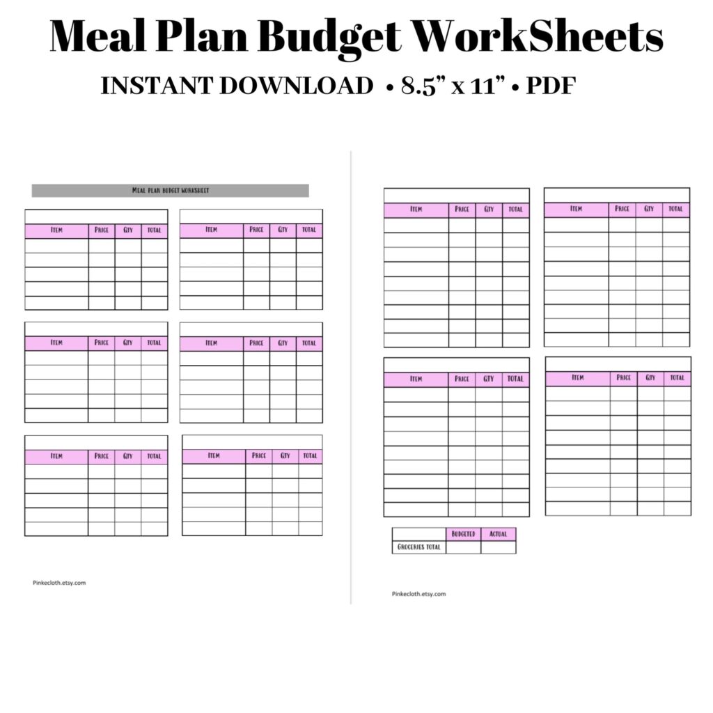 Printable Meal Plan Budget Worksheet Meal Planner PDF Etsy de