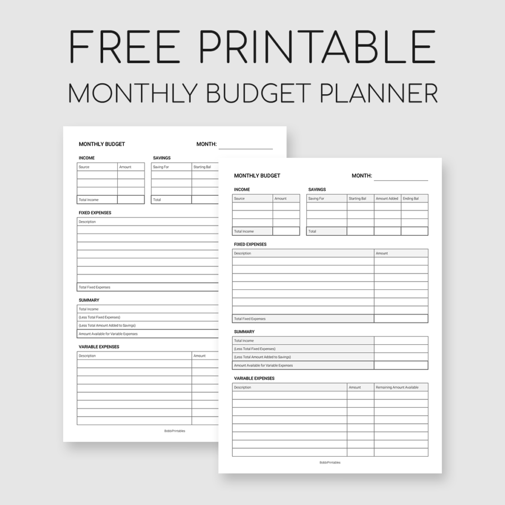 Printable Monthly Budget Template Pdf