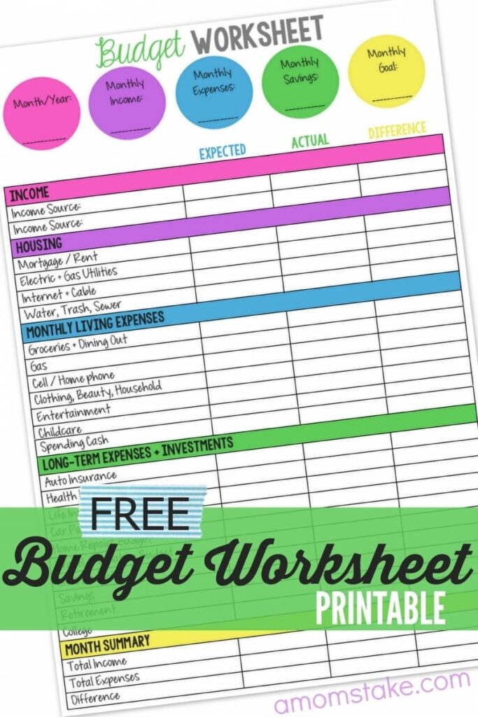 Free Printable Household Budget Worksheet