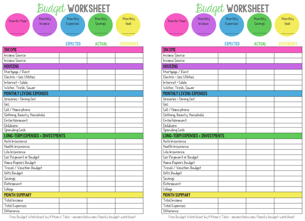 Basic Budgeting Worksheets Printable