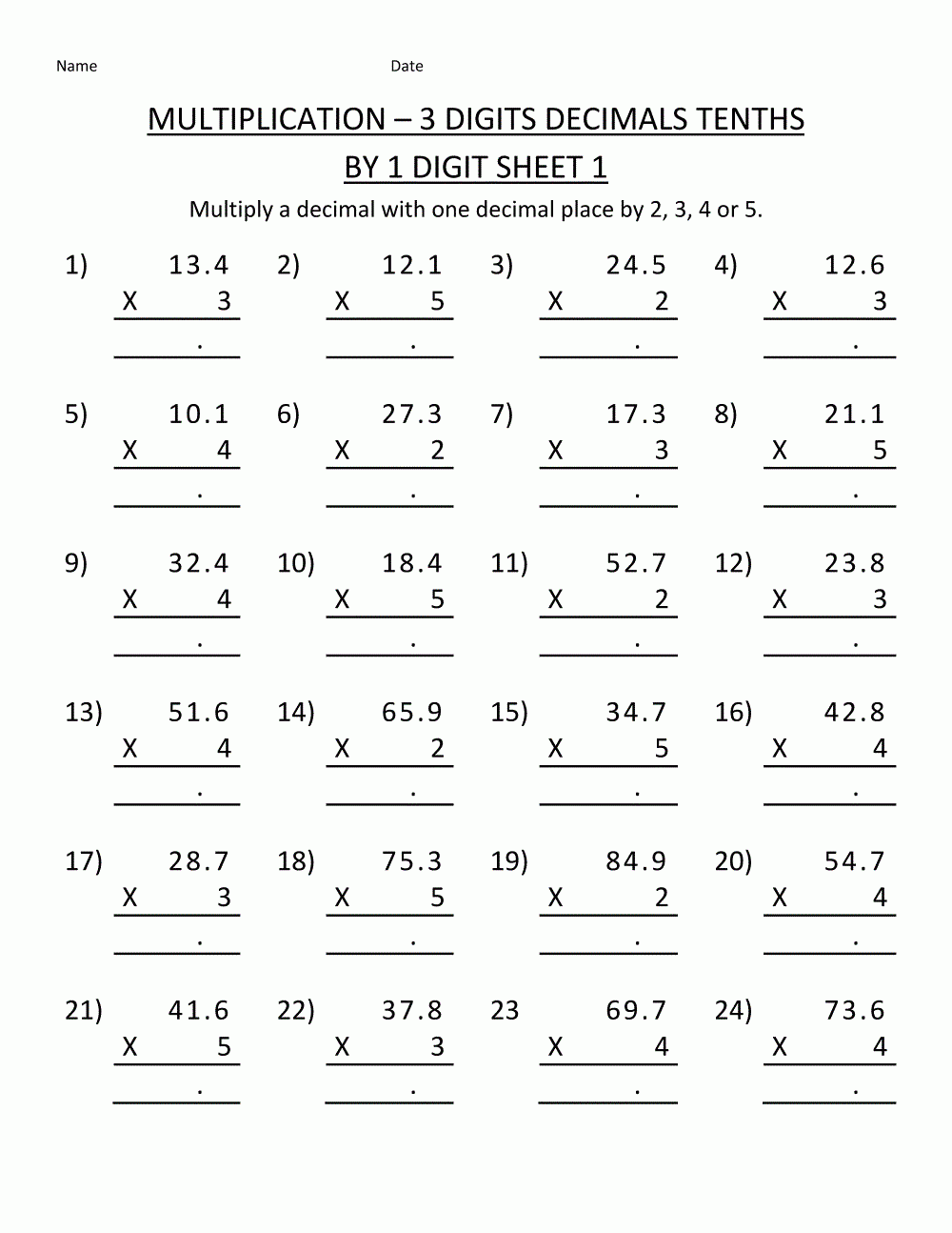 Multiplication Worksheets 5th Grade