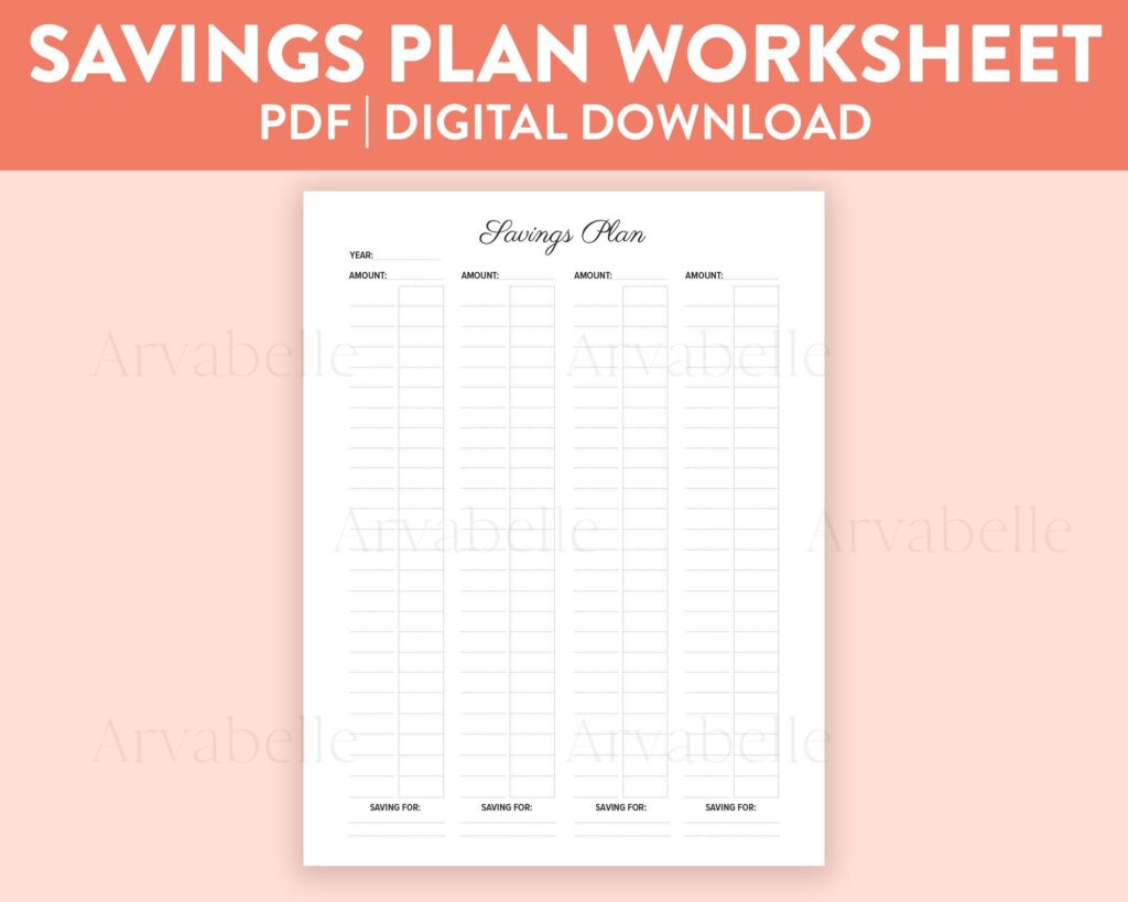Printable Savings Plan Worksheet Digital Download PDF Etsy Schweiz