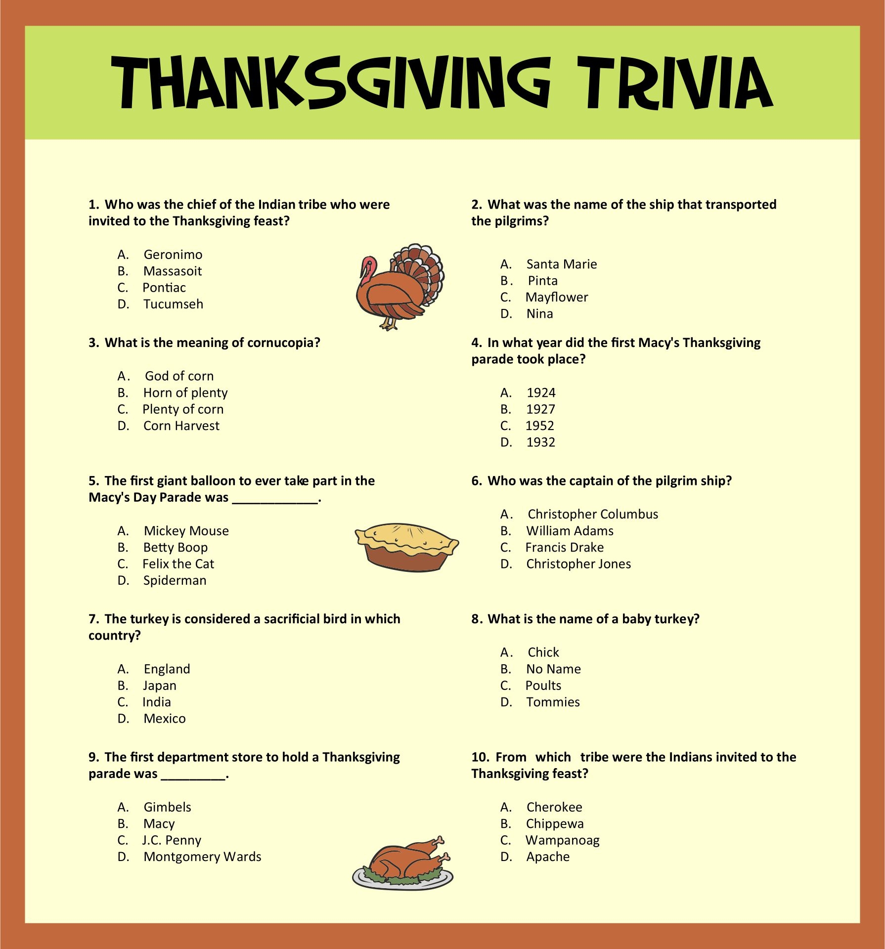 10 Best Funny Thanksgiving Trivia Printable Games Printablee