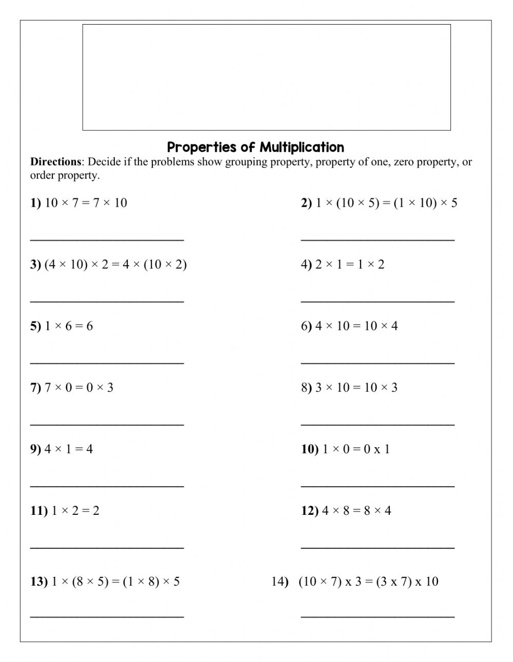 Properties Of Multiplication Worksheets Printable Worksheets