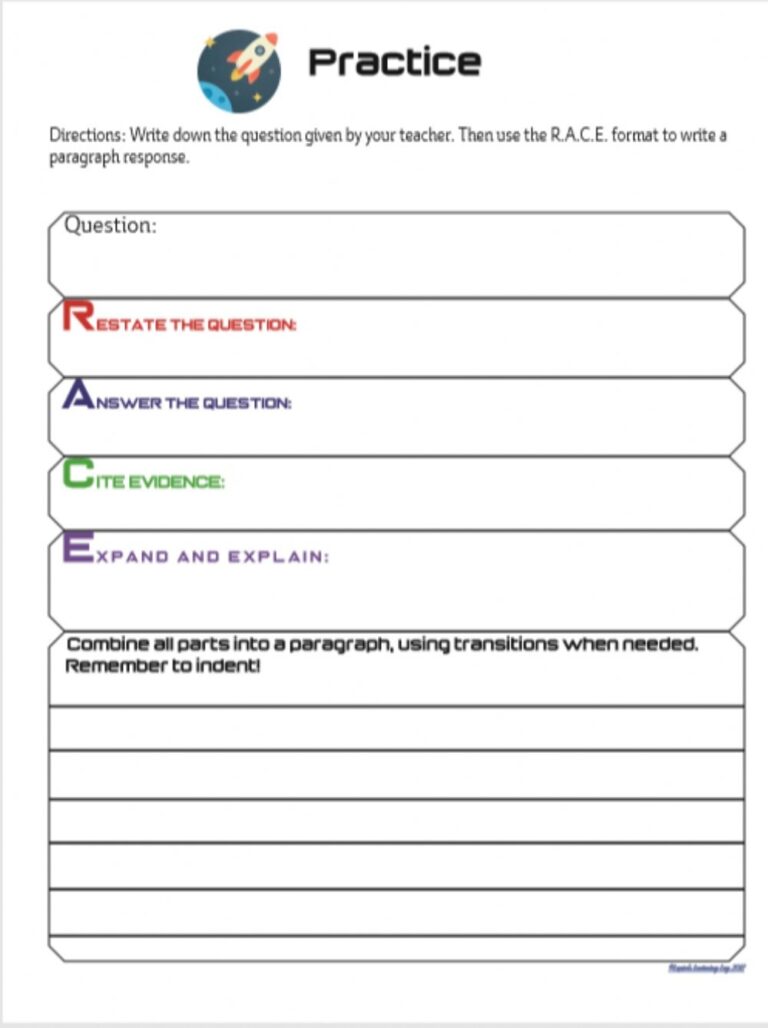 Race Writing Strategy Worksheet Printable Worksheets