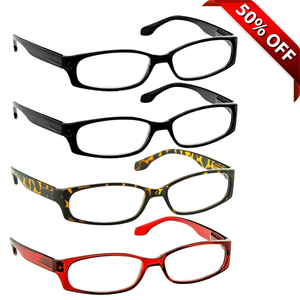 Reading Glasses 0 50 4 Pack Of Readers For Men And Women 2 Black Tortoise Red Walmart