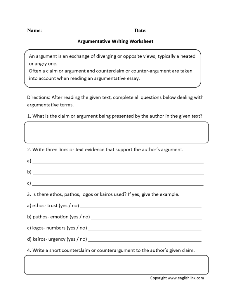 Reading Worksheets Argumentative Worksheets