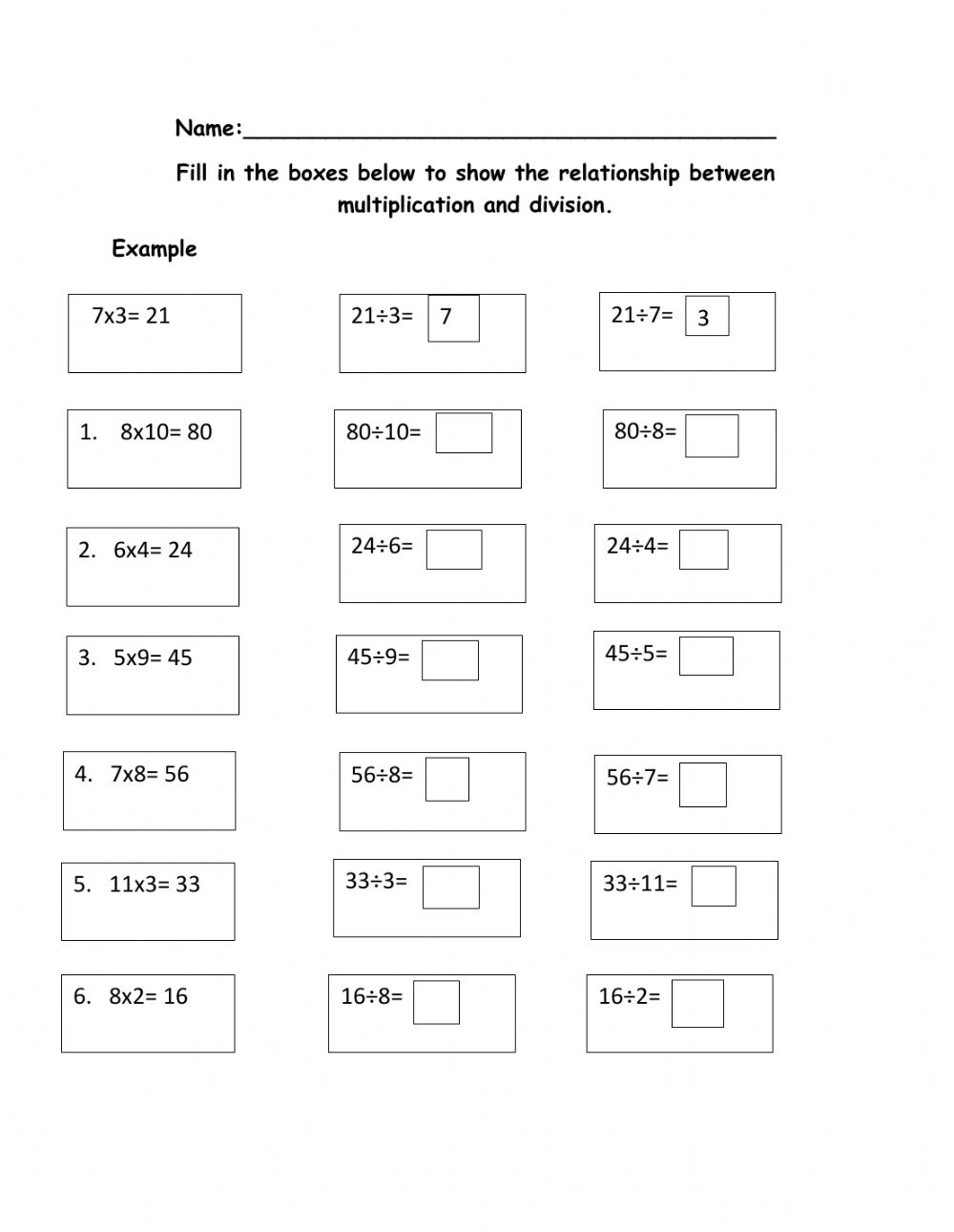 Relating Multiplication To Division Worksheet