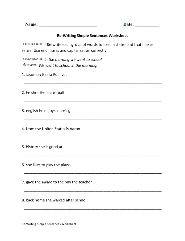 Writing Sentences Worksheets Pdf