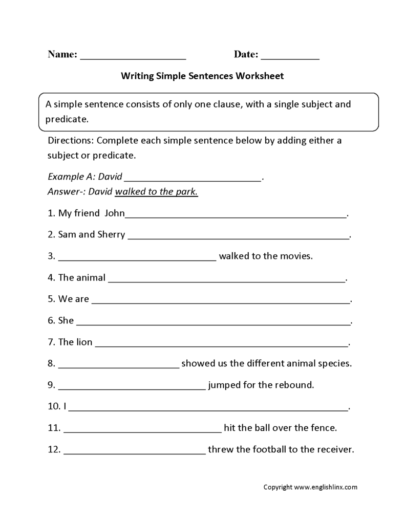 Free Printable Writing Sentences Worksheets