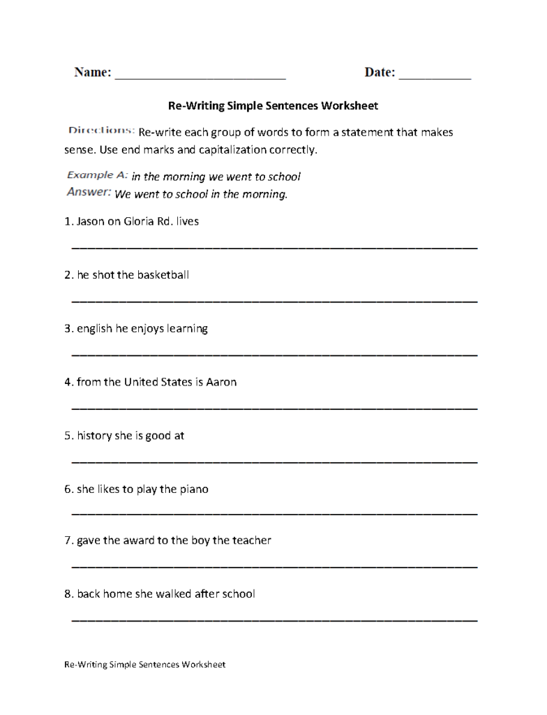 Sentence Writing Worksheets Pdf
