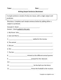 Practice Writing Simple Sentences Worksheets