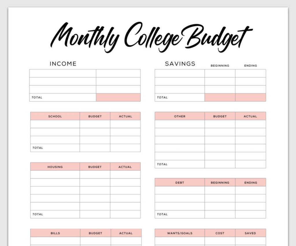 Starter Budget Worksheet For College Students