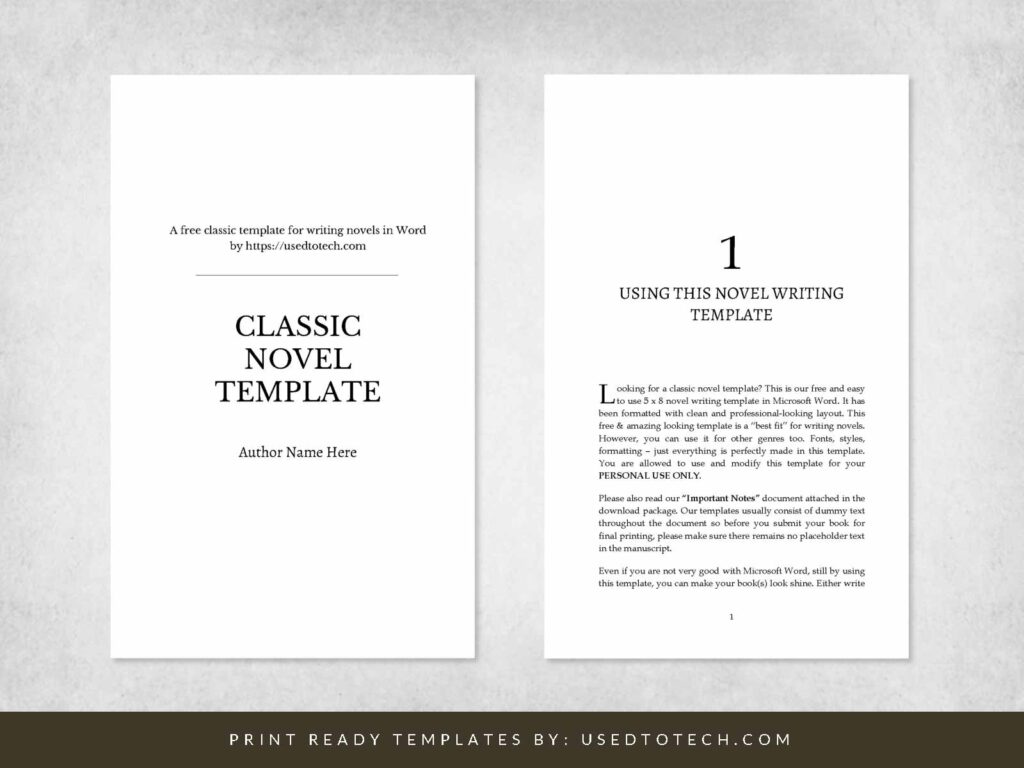 Simple Classic Novel Writing Template For Word Used To Tech