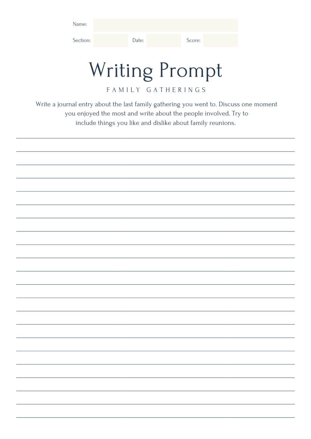 Simple Journal Writing Prompt Worksheet My English Pages Store