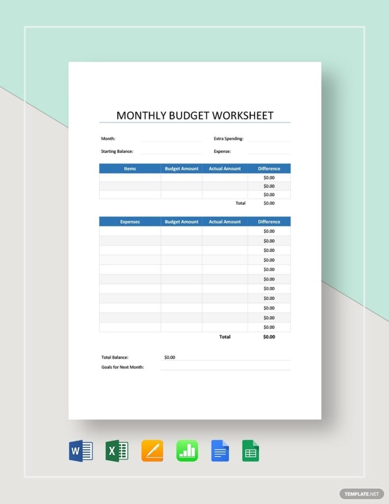 Simple Monthly Budget Worksheet