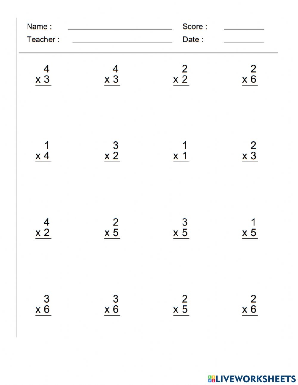 Simple Multiplication Activity