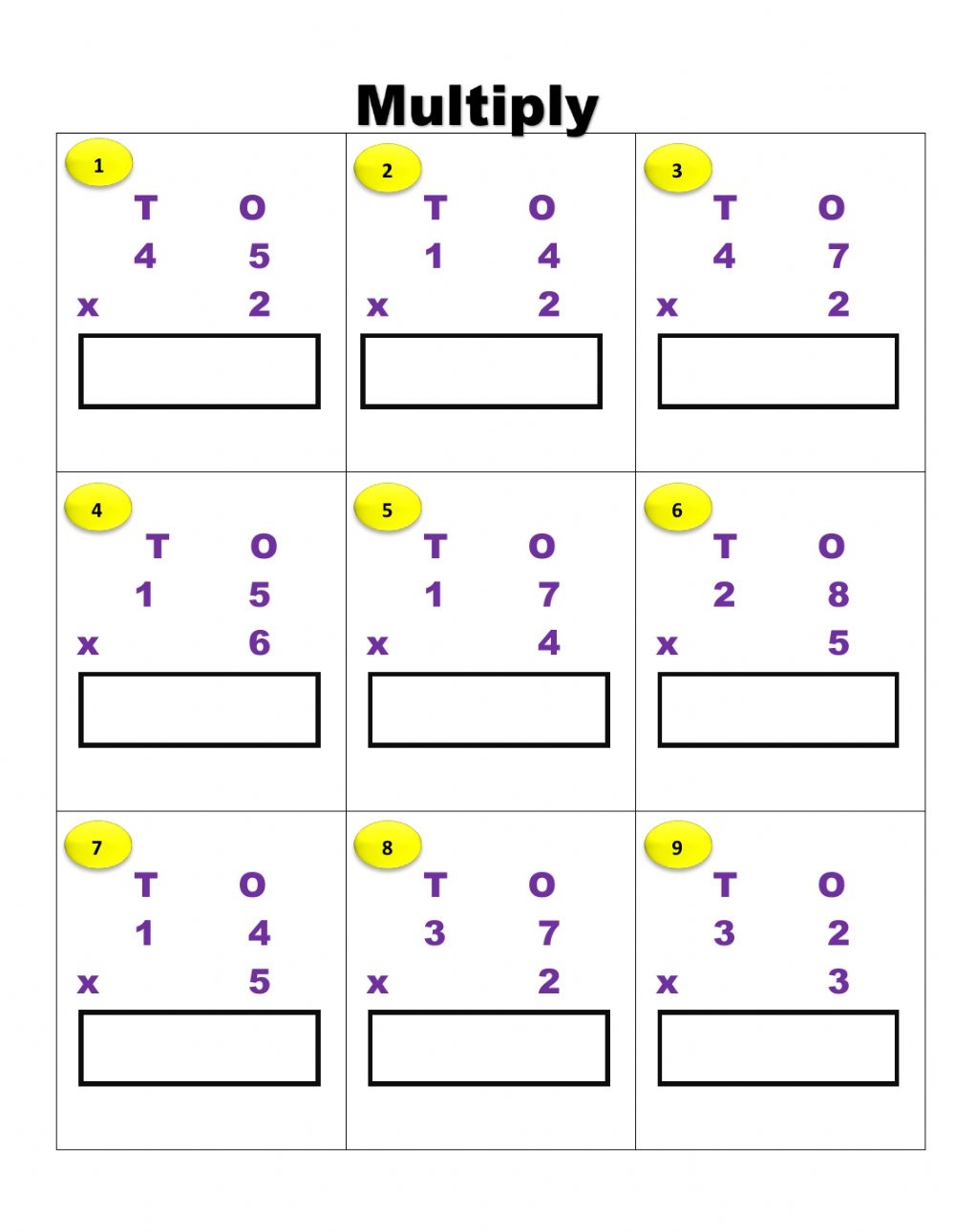 Simple Multiplication Interactive Worksheet