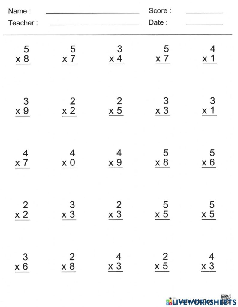 One Digit Multiplication Worksheets Printable Worksheets