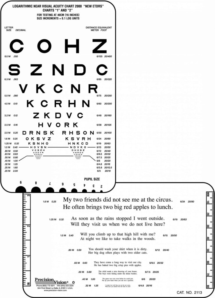 Printable Near Vision Test Card