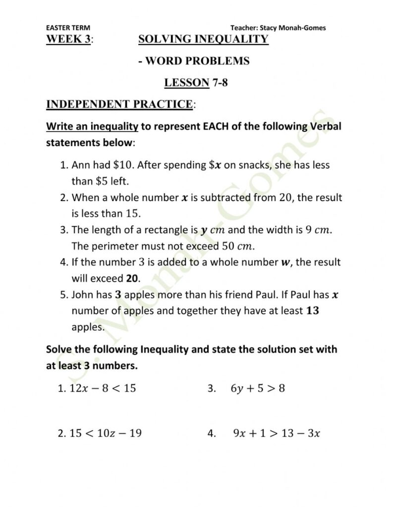 Solving Inequality Interactive Worksheet