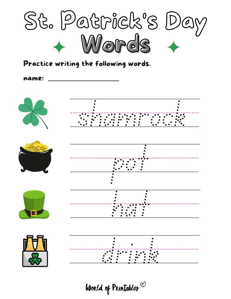 St Patrick's Day Writing Worksheet