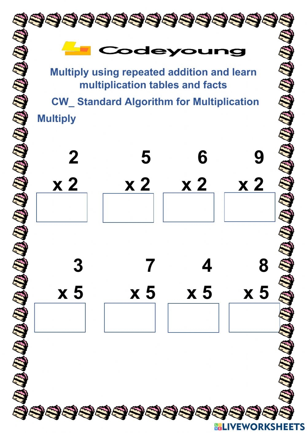 Standard Algorithm For Multiplication Worksheet