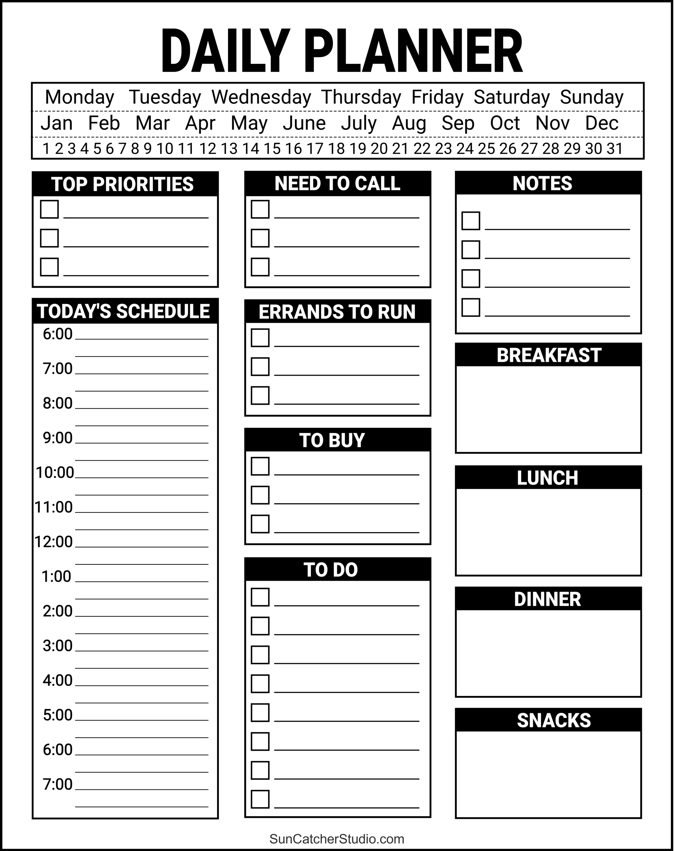 Free Printable Daily Planner Templates PDF Format DIY Projects Patterns Monograms Designs Templates