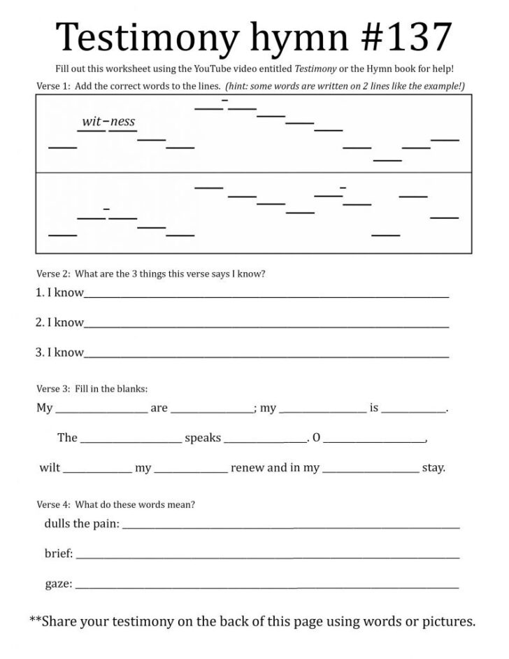 Writing Your Testimony Worksheet Printable Worksheets   Testimony The Hymn Singing Time Ideas Lds Camille S Primary Ideas 728x942 