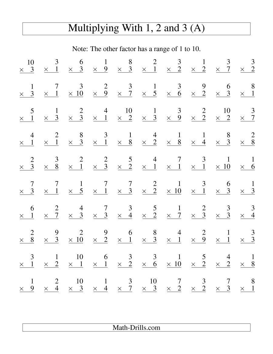 The 100 Vertical Questions Multiplication Facts 1 3 By 1 10 A Math Multiplication Facts Worksheets Printable Multiplication Worksheets Math Worksheets